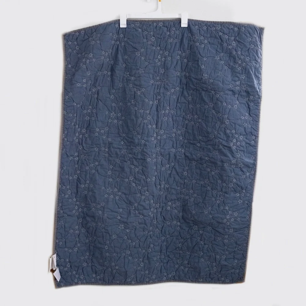 Restoration Hardware Baby Child Cotton Gray Blue Quilt Nursery Blanket Stars